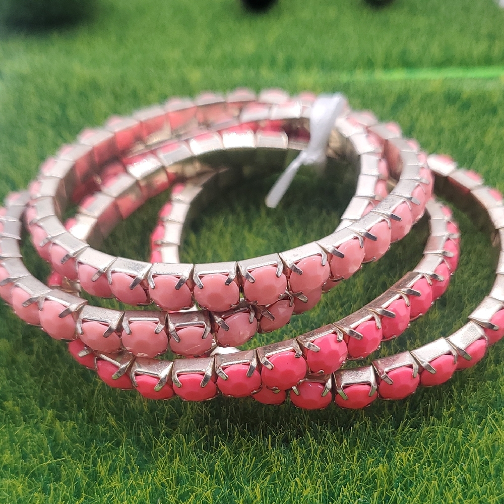 Elegant Pink Beaded Stretch Bracelet Set B3401